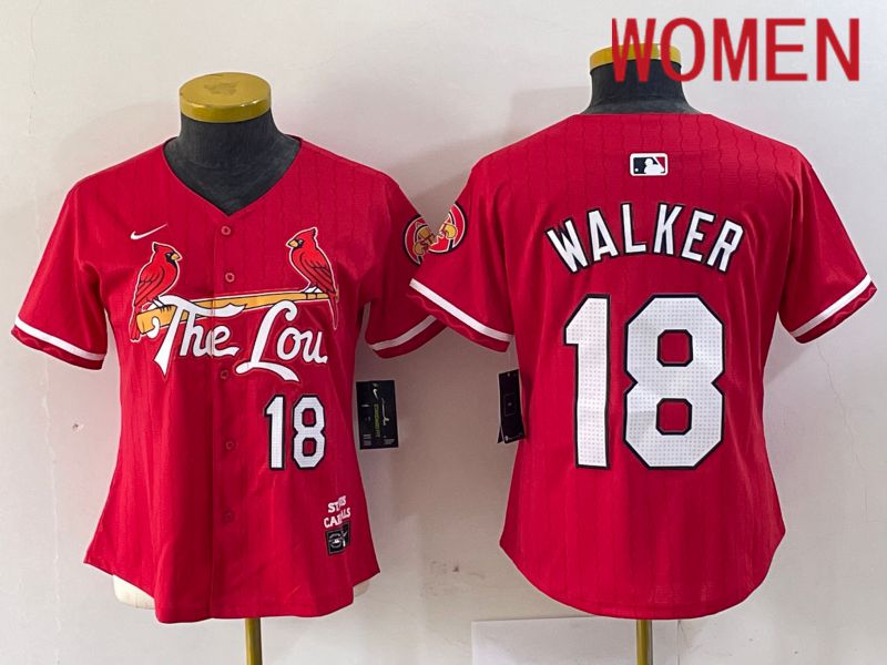 Women St.Louis Cardinals #18 Walker Red City Edition 2024 Nike MLB Jersey style 1